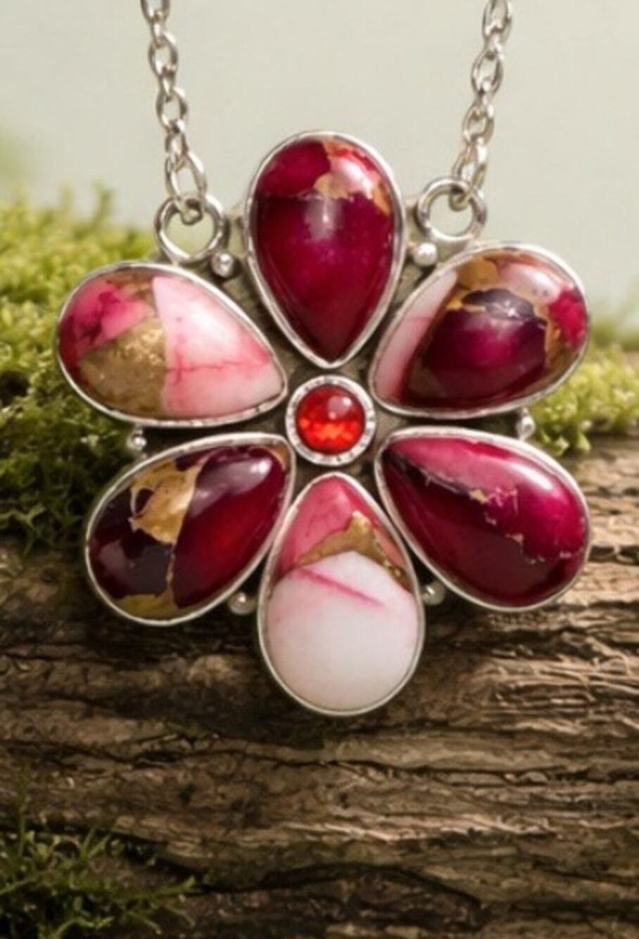 Rose Dahlia Flower Teardrop Pear Shape Sterling Necklace Gift Idea For Her 18”